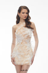 shirley Champagne Halterneck Mini Dress with 3D Petals