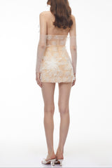 shirley Champagne Halterneck Mini Dress with 3D Petals