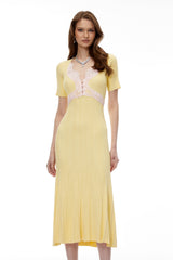 apphia Yellow Contrast Lace Knit Midi Dress