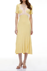 apphia Yellow Contrast Lace Knit Midi Dress
