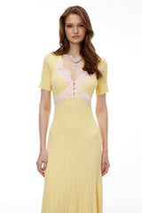 apphia Yellow Contrast Lace Knit Midi Dress