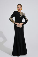 rebecca Black rhinestone embellished long sleeve Maxi Dress