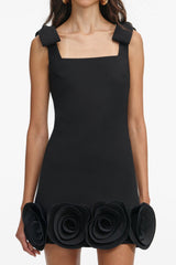 Miamor Floral Appliqué Mini Dress - Black
