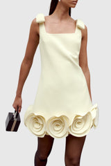 Miamor Floral Appliqué Mini Dress - Yellow