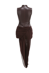 Mildre Asymmetric Draped Sleeveless Midi Dress