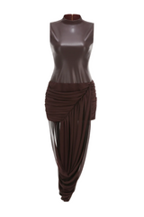 Mildre Asymmetric Draped Sleeveless Midi Dress