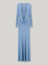 vicky Knitted long sleeves backless bodycon maxi dress in blue