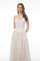 Nadir White Pleated Lace Maxi Dress