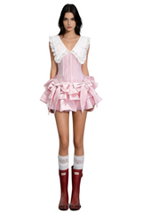Nalaya Bow Stripe Puffy Mini Dress - Pink