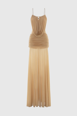 Neraos Draped Ruched Maxi Dress - Beige