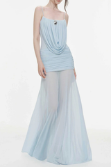 Neraos Draped Ruched Maxi Dress - Blue