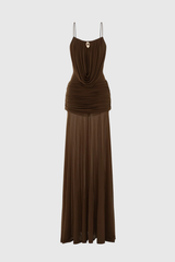Neraos Draped Ruched Maxi Dress - Brown