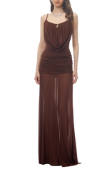 Neraos Draped Ruched Maxi Dress - Brown