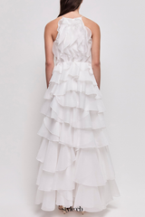 Nigella Halter Ruffle Maxi Dress - White