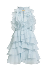 Nigella Halter Ruffle Mini Dress - Blue