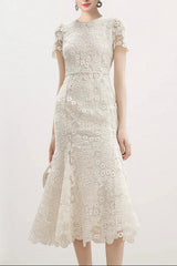 vivien embroidery lace midi dress - apricot
