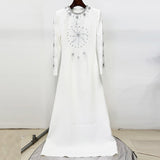 white diamond nail beads floor-length dress