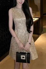georgia lace embroidery sleeveless mini dress - gold
