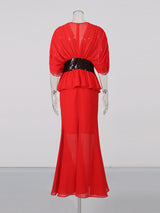 yvette v-neck fishtail bodycon maxi dress - red