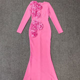 sally 3D Flower Decorative Bandage maxi Dress in pink