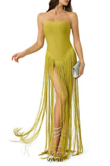 helen Bodysuit Fringe Strapless mini Dress in green