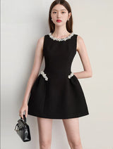 alani pearl embellished sleeveless mini dress - black