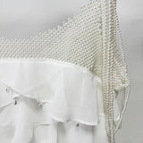 white nail bead layered lotus leaf slit maxi dress