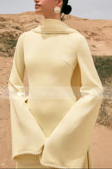 yellow scarf nail bead flared sleeve maxi dress