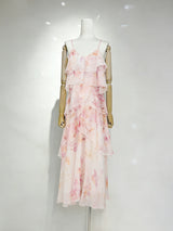 beverly V-neck spaghetti strap chiffon maxi dress - pink