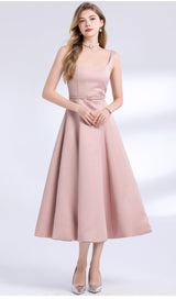 amelia square neck Satin Slip midi Dress - pink