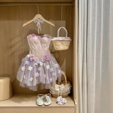 lila floral strapless tulle mini dress - Light purple