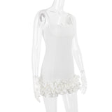 WHITE RUFFLE SATIN DRESS