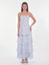 eileen floral print layer strappy maxi dress - blue