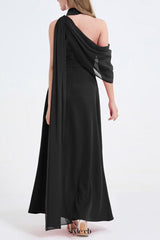 tammy Tailored One-Shoulder Detachable Collar Maxi Dress in black