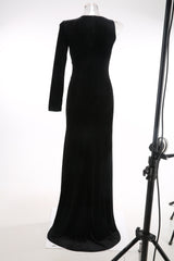victoria Bow Cascade Velvet Maxi Dress in black
