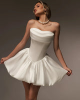 gloria White A-Line Satin strapless mini Dress