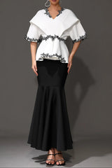 joanna V-Neck Half Sleeve Floral Bandage Top & Skirt Two-Piece Set