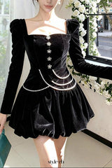 vanessa black square neck rhinestone velvet mini dress