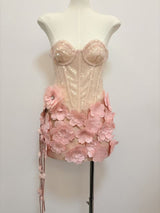 kelly sequin 3d flower patchwork mini dress - pink
