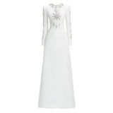 white diamond nail beads floor-length dress