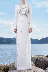 white long sleeve embellished maxi dress