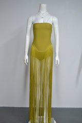 helen Bodysuit Fringe Strapless mini Dress in green