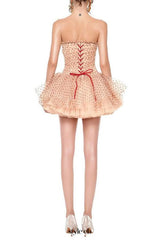 venus Strapless polka dot mesh tulle mini dress - brown