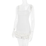 WHITE RUFFLE SATIN DRESS