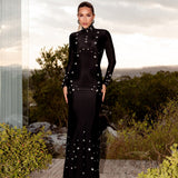 clara Embellished stretch-jersey maxi dress in black