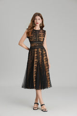 phoenix 3d Embroidered lace mesh midi dress in black