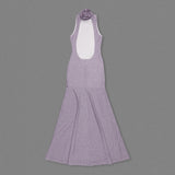 delia Sleeveless back flower embellished halter maxi dress in pale purple