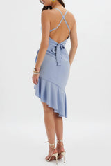sheila Asymmetrical ruffle trim mini dress - blue