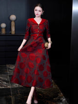 virginia Jacquard A-line midi dress - red