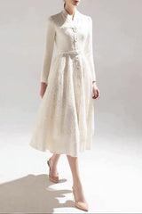 anna Patchwork lace midi blazer dress in apricot